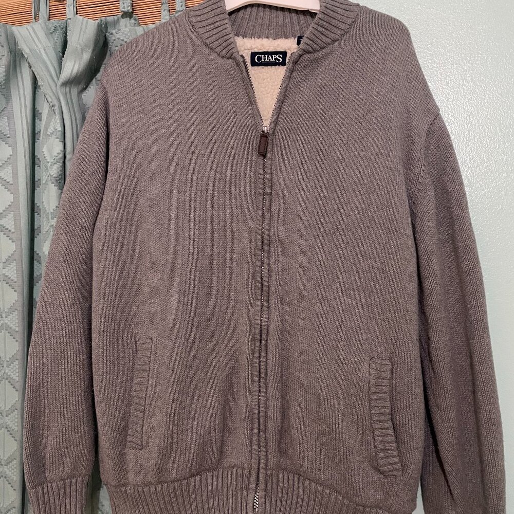 Chaps ribbed zip up sherpa lined sweater